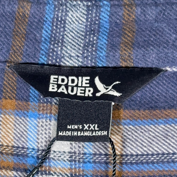 Eddie Bauer Shirt Adult 2XL Blue Plaid Flannel Cotton Outdoor Canyon Workwear - Picture 4 of 11